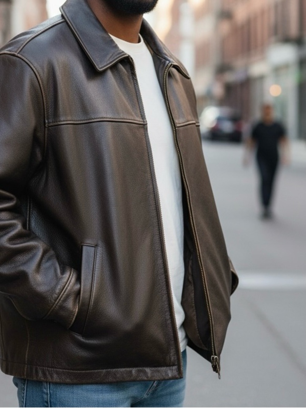 Vintage Eddie Bauer Bomber Jacket Large Brown Leather Quilt Lined Butter Soft